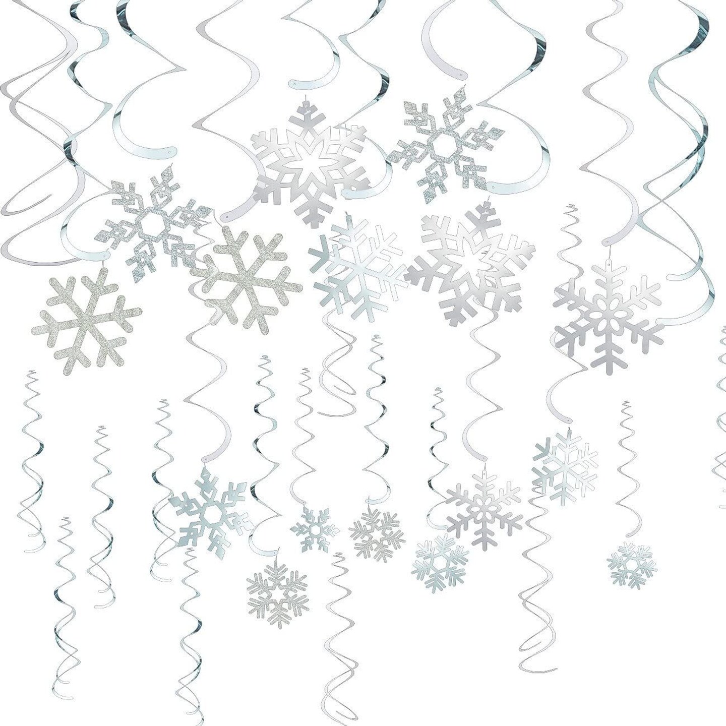 Christmas Snowflake Swirl Decorations for Holiday Party Decor (Silver, 30 Pack)