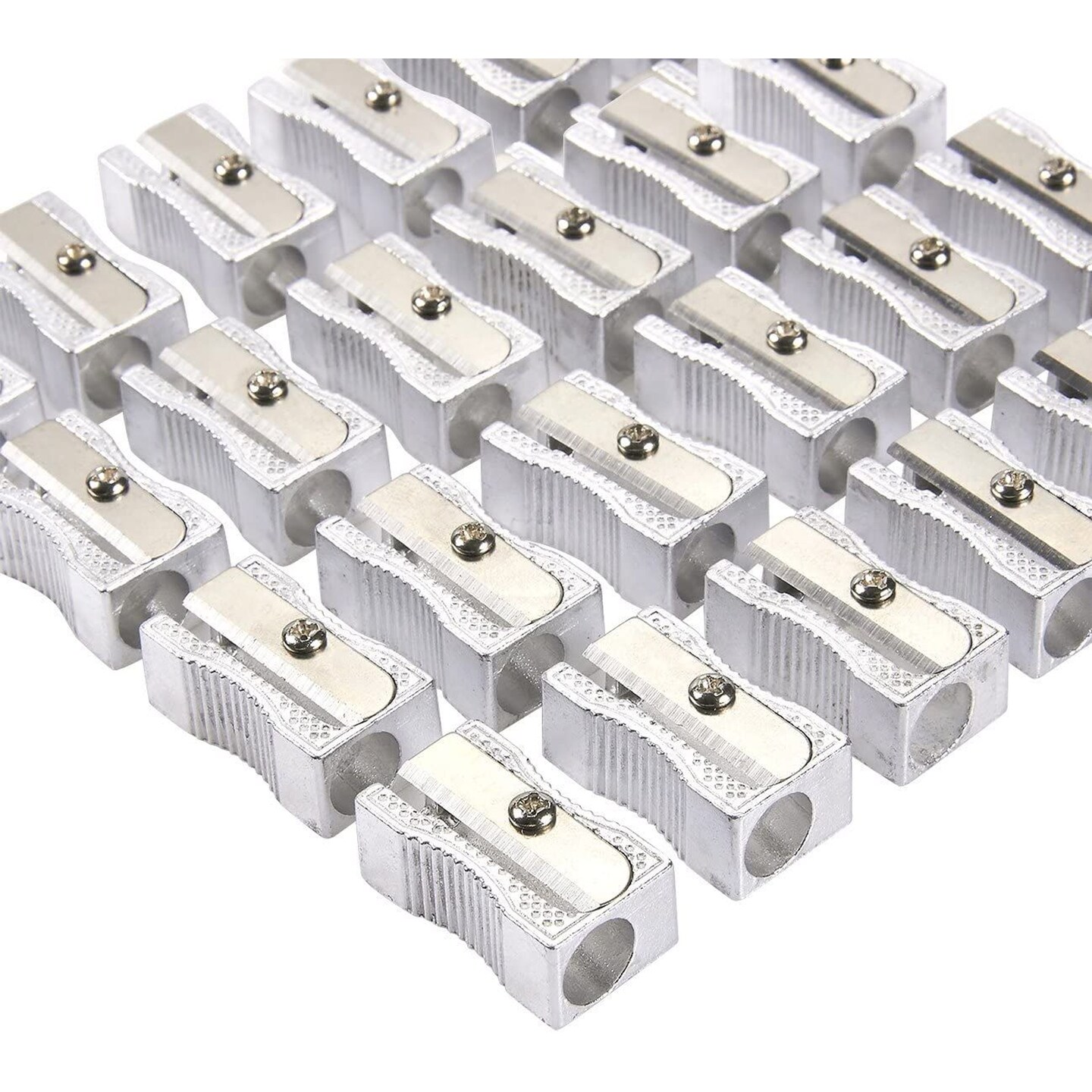 24 Pack Metal Pencil Sharpener, Mini Handheld Manual Aluminum Alloy with Single Hole, Silver, (1 x 0.3 x 0.5 In)