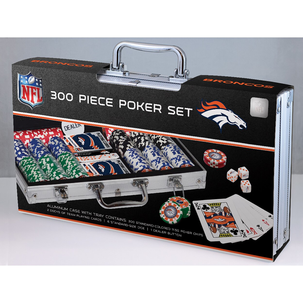 Masterpieces   Casino Style 300 Piece Poker Chip Set - NFL Denver Broncos