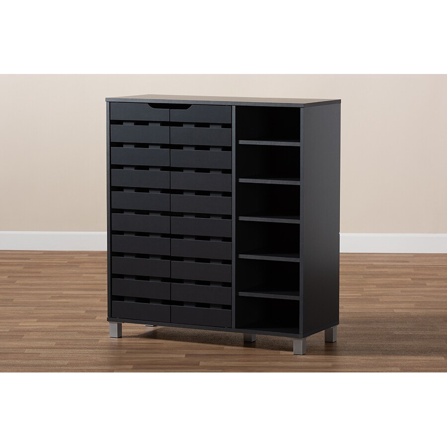 Wholesale Interiors Baxton Studio Shirley Modern and Contemporary Dark Grey Finished 2-Door Wood Shoe Storage Cabinet with Open Shelves