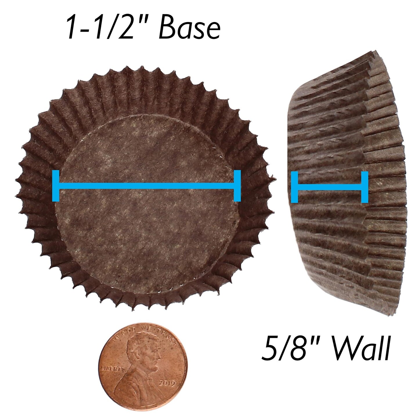 Size #105 Glassine Candy Paper Cups Brown &#x2013; 1-1/2&#x201D; Base, 5/8&#x201D; Wall
