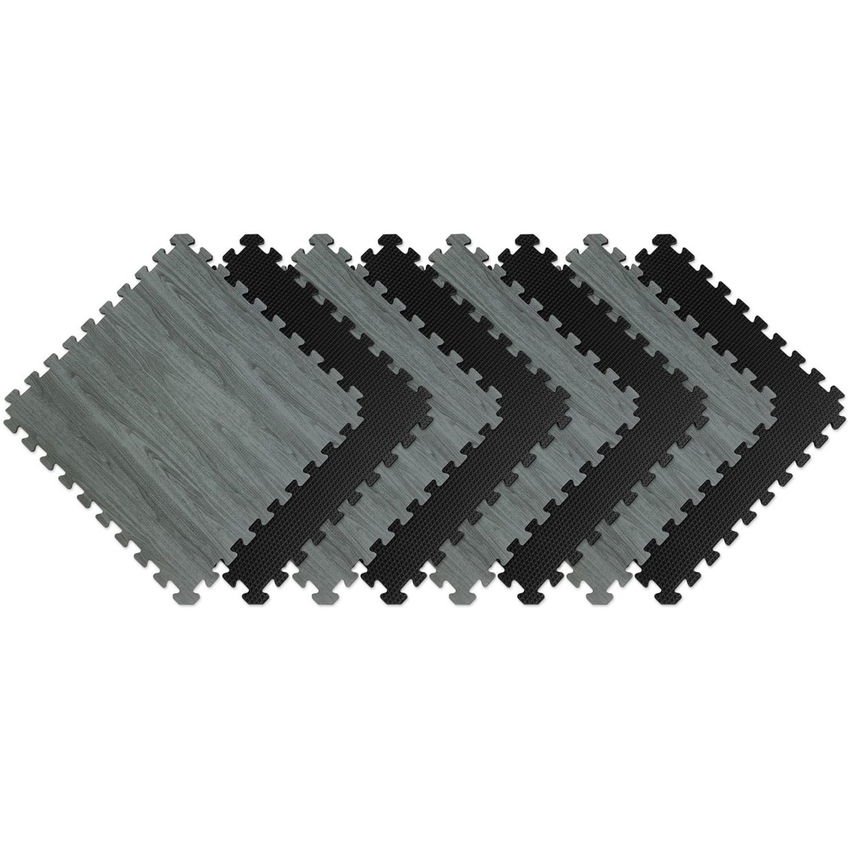 Norsk 25" x 25" Reversible Foam Flooring, Gray Wood and Black, 8 Tiles