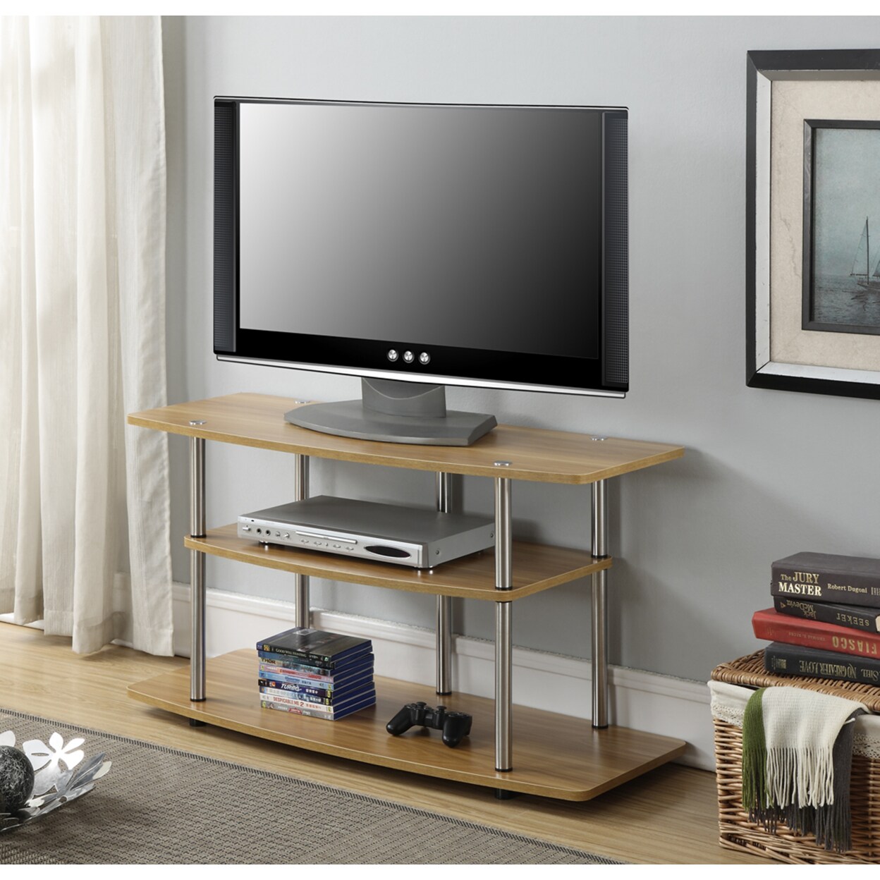Convenience Concepts Designs2Go 3 Tier Wide TV Stand, Light Oak