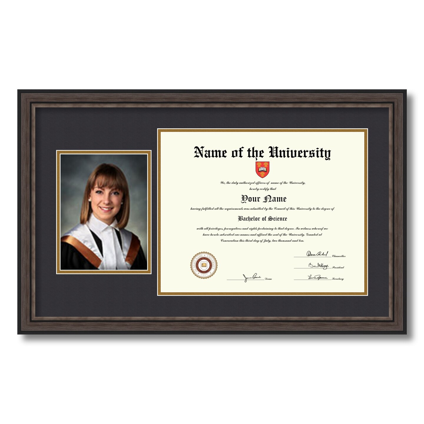 ArtToFrames 11x14 inch Diploma Frame with 6" x 8" Inch Image Opening - Framed with Black and Gold Mats, Comes with Regular Acrylic and Sawtooth Hanger for Wall Hanging (DT-11x14)