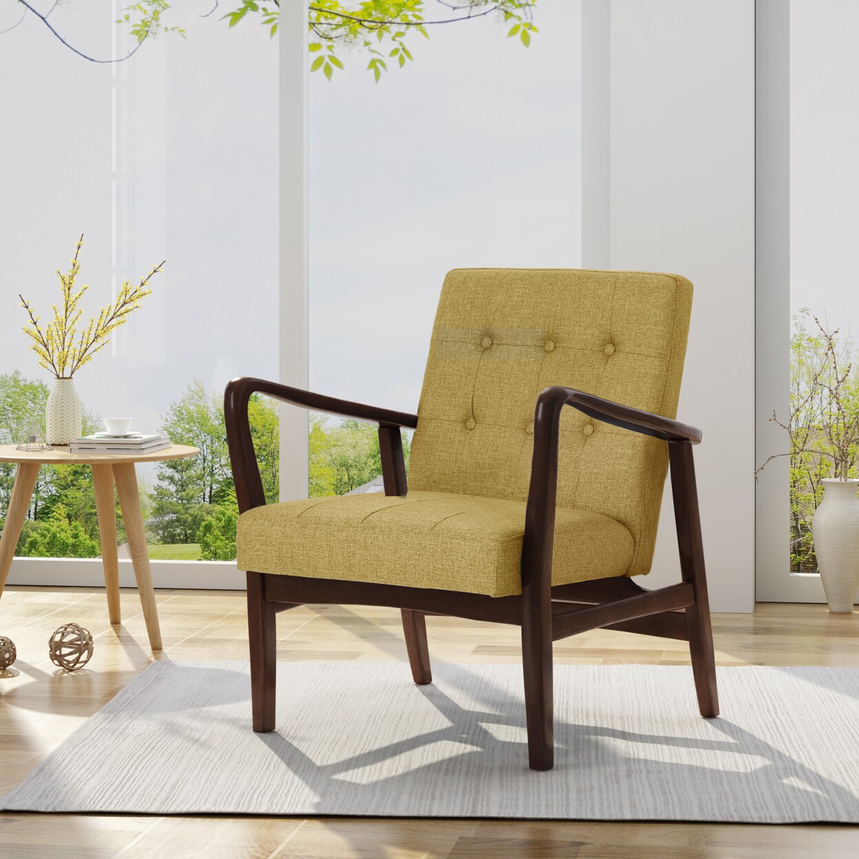 GDFStudio Conrad Mid Century Modern Fabric Club Chair with Wood Frame
