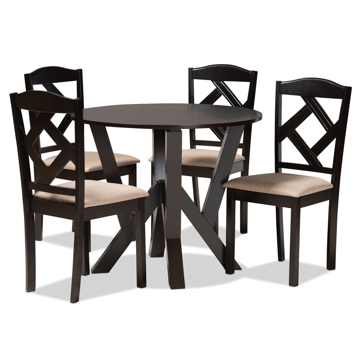 Wholesale Interrior Baxton Studio Riona Sand Fabric Upholstered and Dark Brown Finished Wood 5-Piece Dining Set