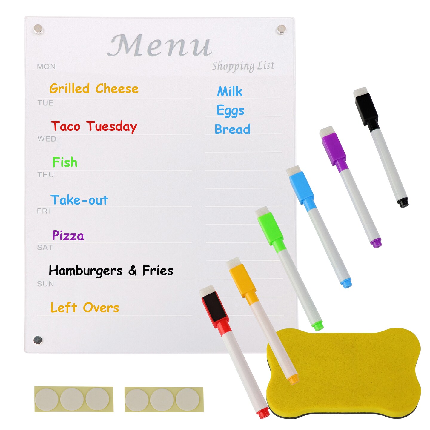 7Penn Acrylic Magnetic Dry Erase Board for Fridge - Menu Board with Markers