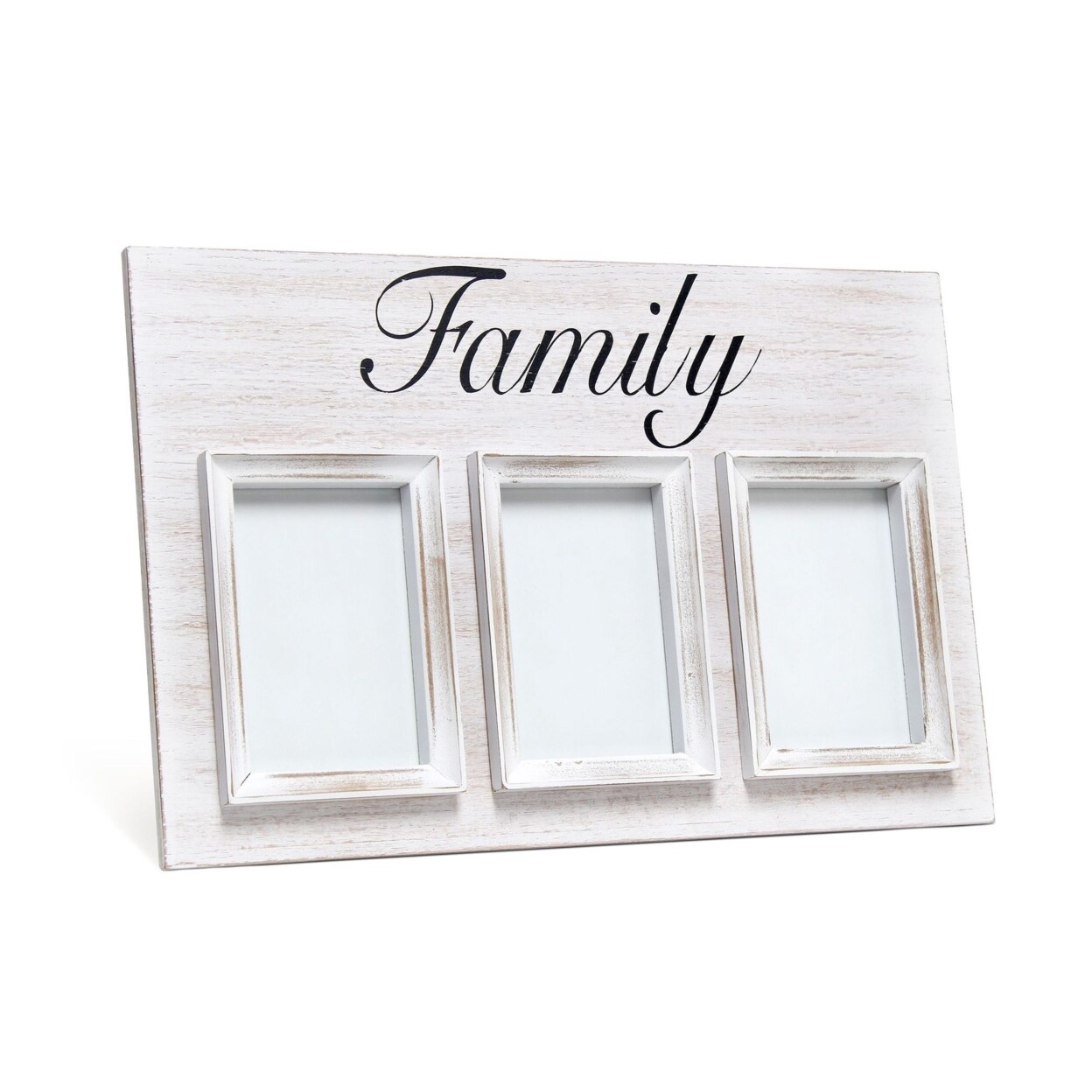 Elegant Designs 3 Photo Collage Frame 4x6 Picture Frame, White Wash "Family"