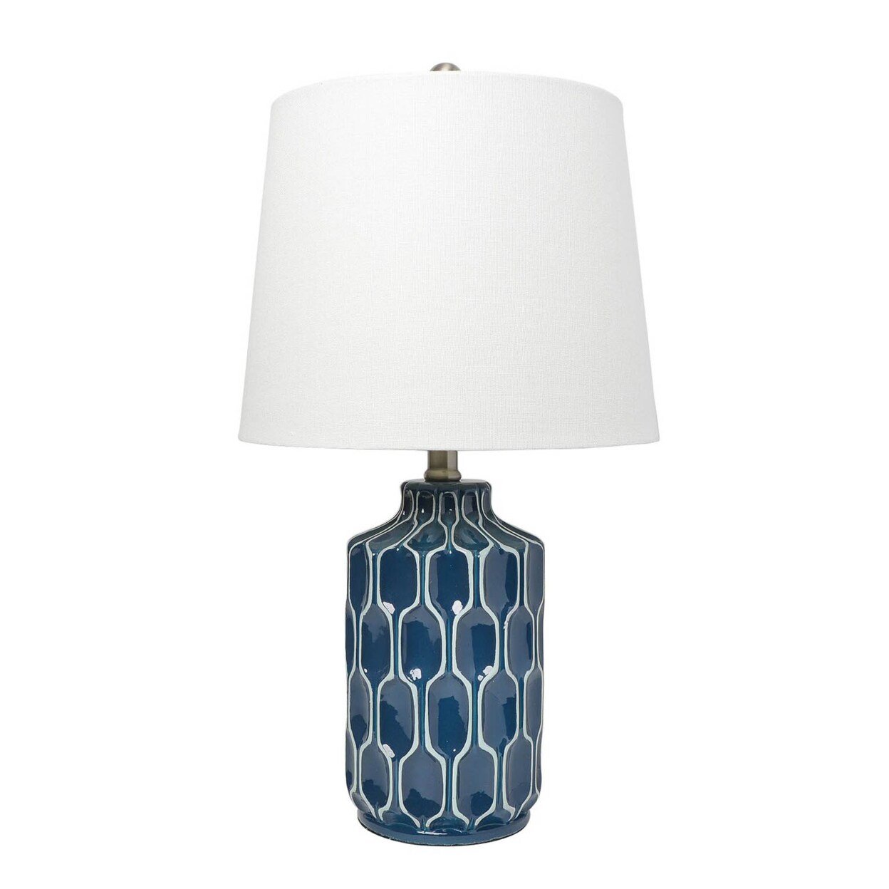 Lalia Home   Modern Moroccan Table Lamp with Fabric White Shade, Blue