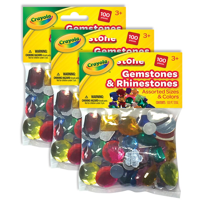 Gemstones & Rhinestones, Assorted Colors & Sizes, 100 Pieces Per Pack, 3 Packs