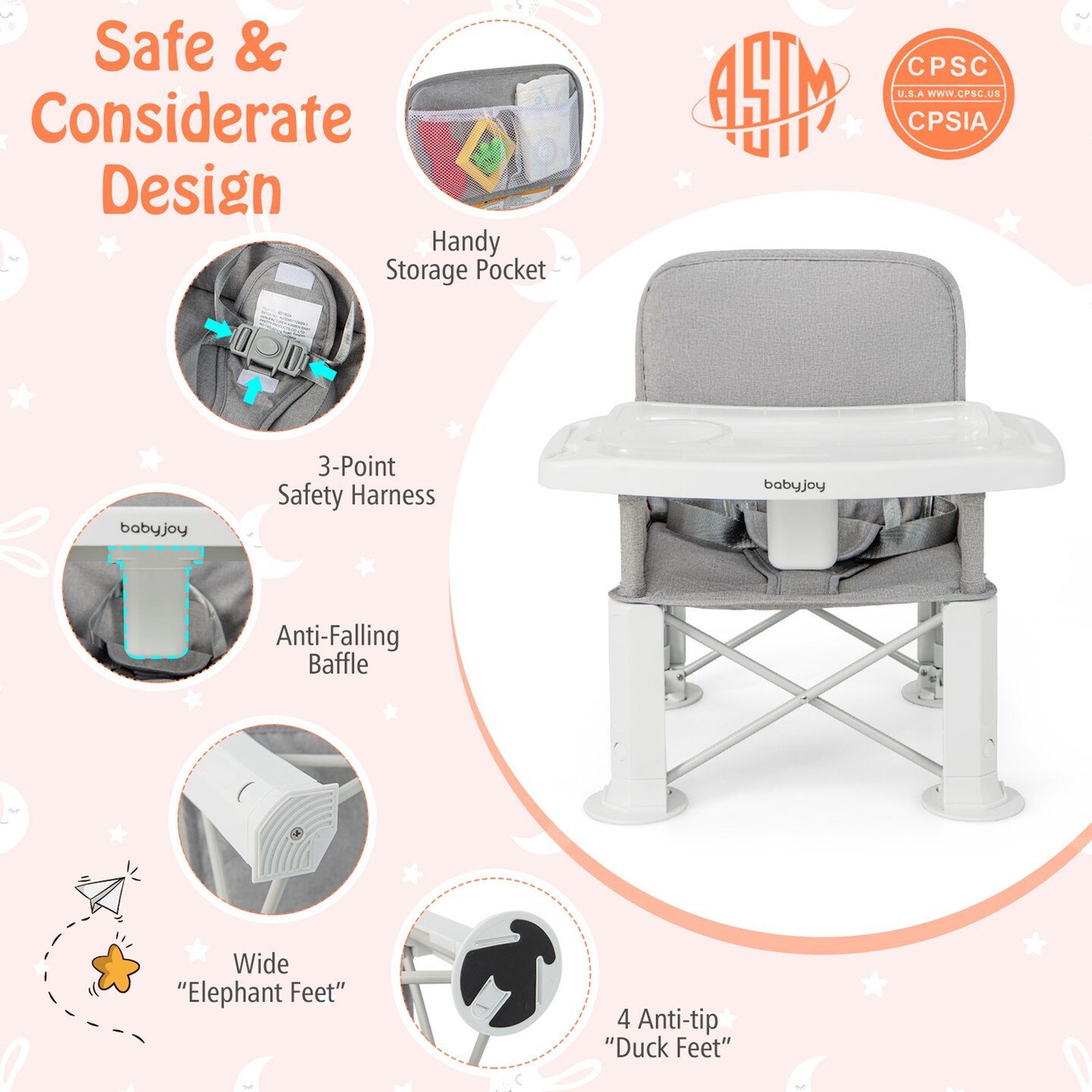 Babyjoy Baby Travel Booster Seat with Double Tray Portable Folding Toddler  Dining Chair