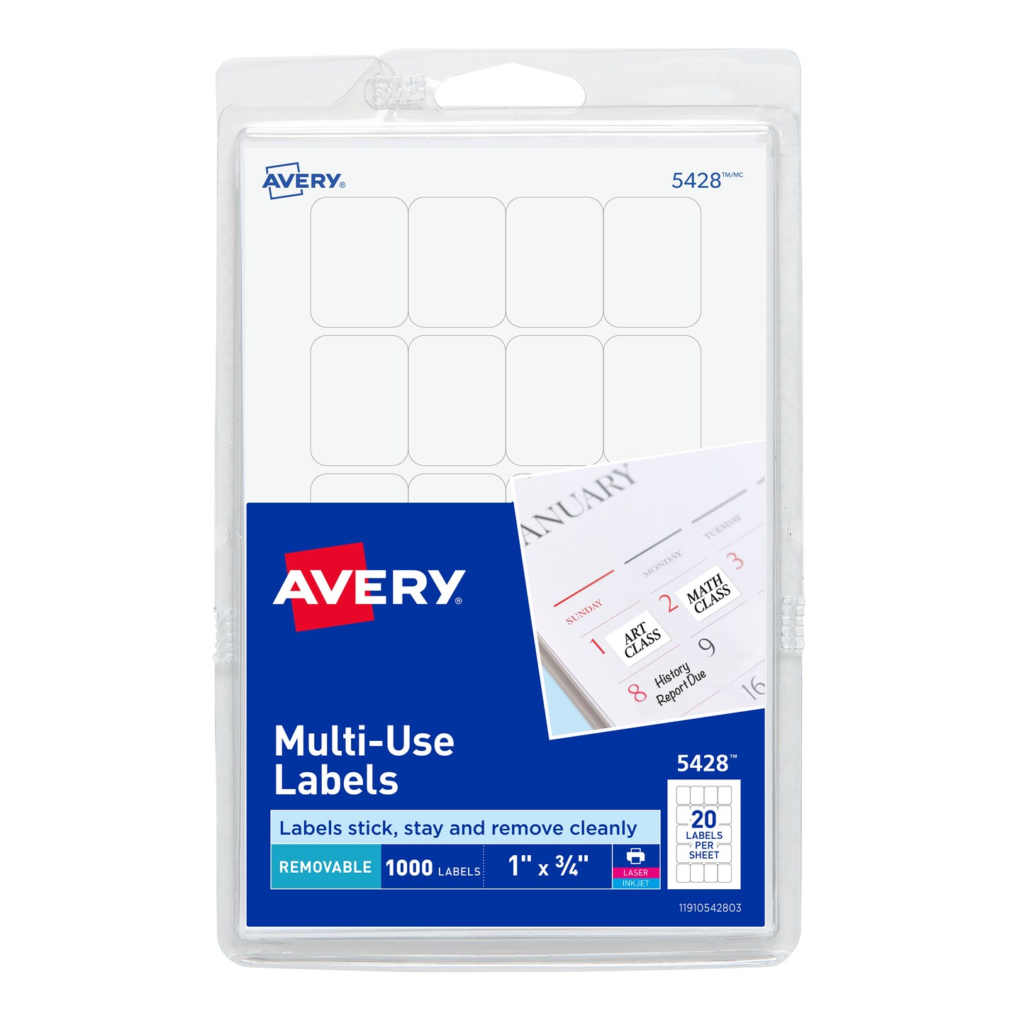 Avery Removable Labels, Removable Adhesive, 1" x 3/4", 1,000 Labels (5428)