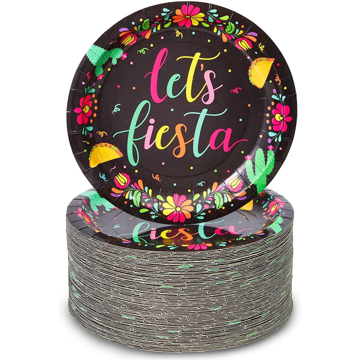 80-Pack Let&#x27;s Fiesta Cinco de Mayo Party Plates (Black, 7 in)