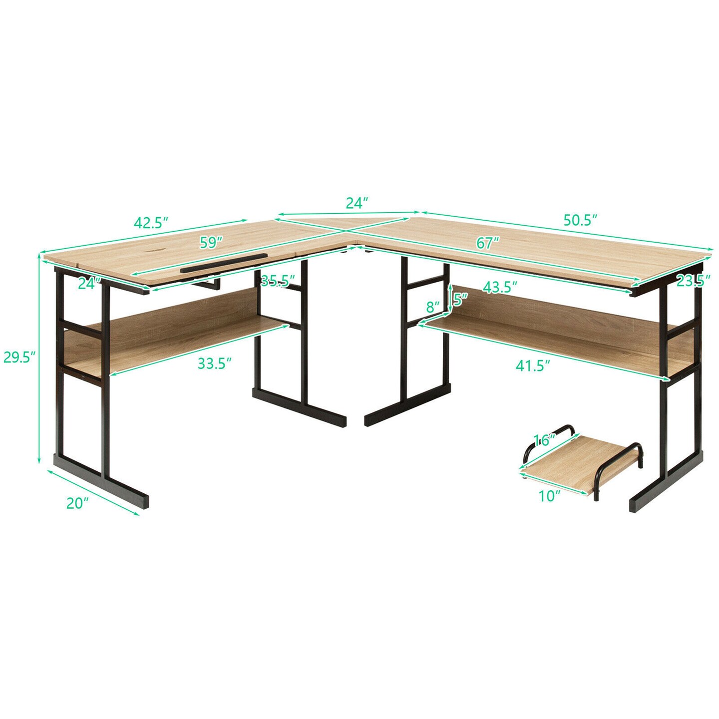 Costway L-Shaped Computer Desk Drafting Table Workstation w/ Tiltable Tabletop