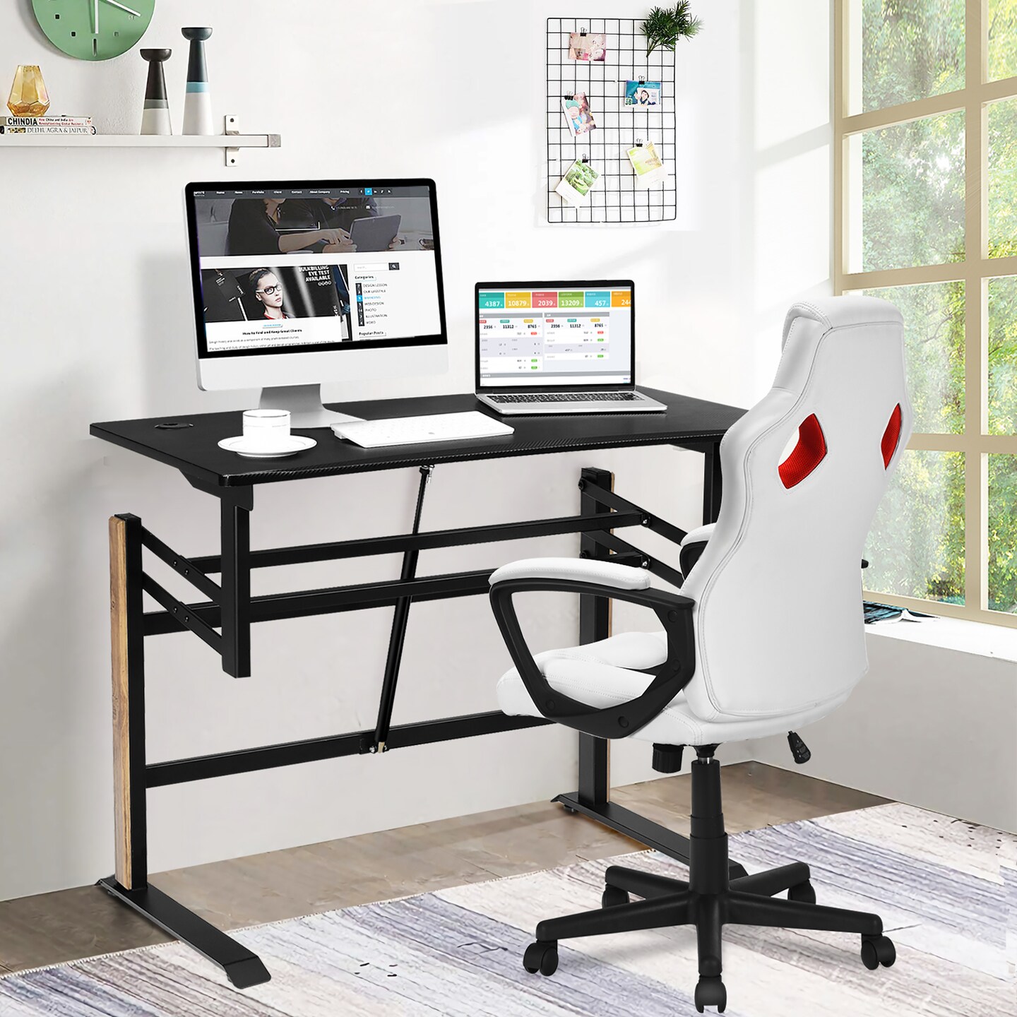 Costway Pneumatic Height Adjustable Standing Desk Sit to Stand Computer Desk Workstaion