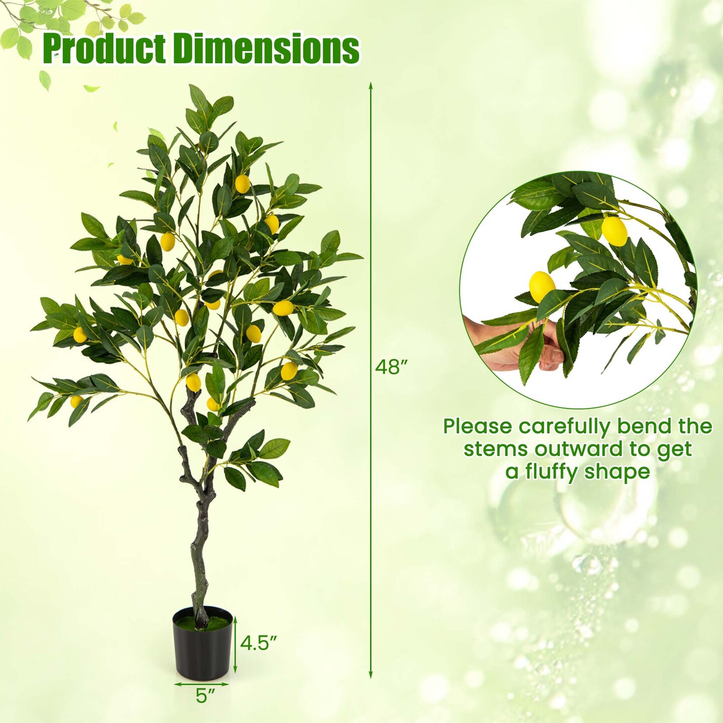 Costway 1/2 PCS 4 FT Tall Artificial Lemon Tree with Lemon Fruits, Cement Pot for Porch, Office