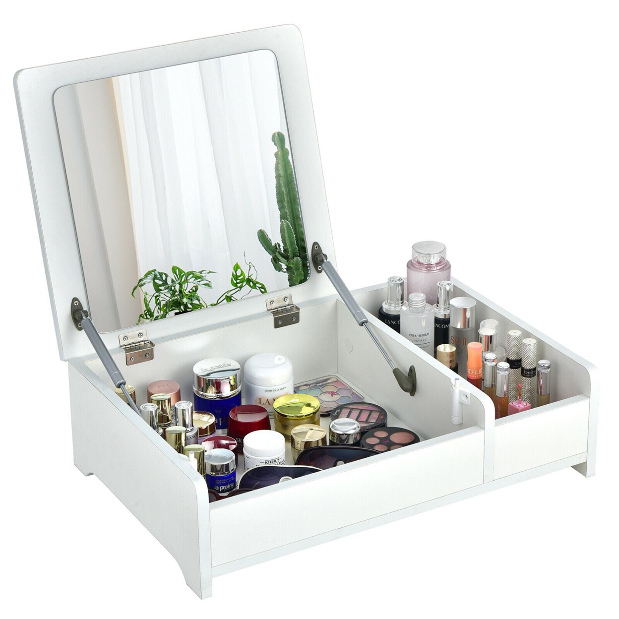2-In-1 Vanity Dresser W/ Flip-Top Mirror Tabletop Storage Box Makeup Laptop White