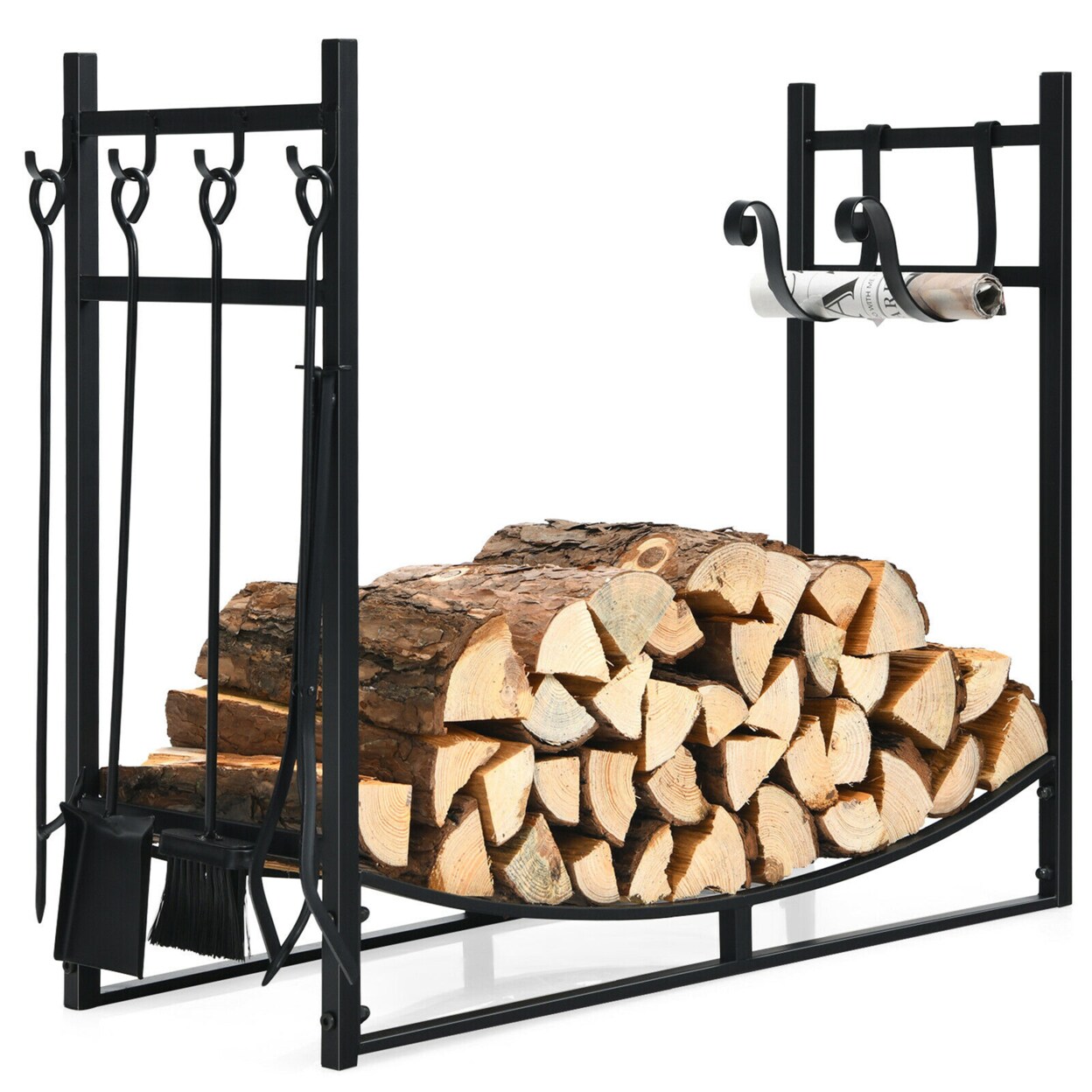 Gymax 36 Fireplace Log Rack W/ 4 Tool Set Kindling Holders for Indoor Outdoor