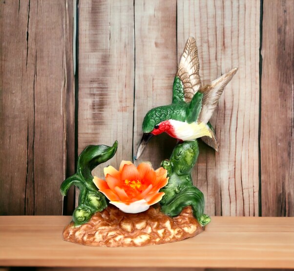Ceramic Hummingbird with Cactus Flower Figurine, Home D&#xE9;cor, Gift for Her, Gift for Mom, Kitchen D&#xE9;cor, Birdwatcher Gift, Vintage Decor