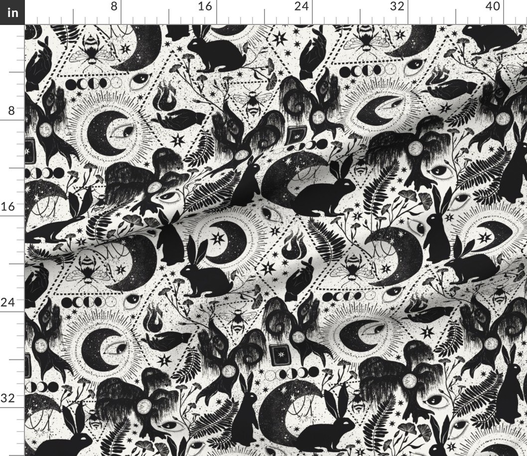 Various Fabrics by the Yard or Fat Quarter Occult Black And White Fantasy Magic Eye Witch Bee Clock Spiritual Wicked Magicians Phantasmagoria Custom Printed Fabric by Spoonflower