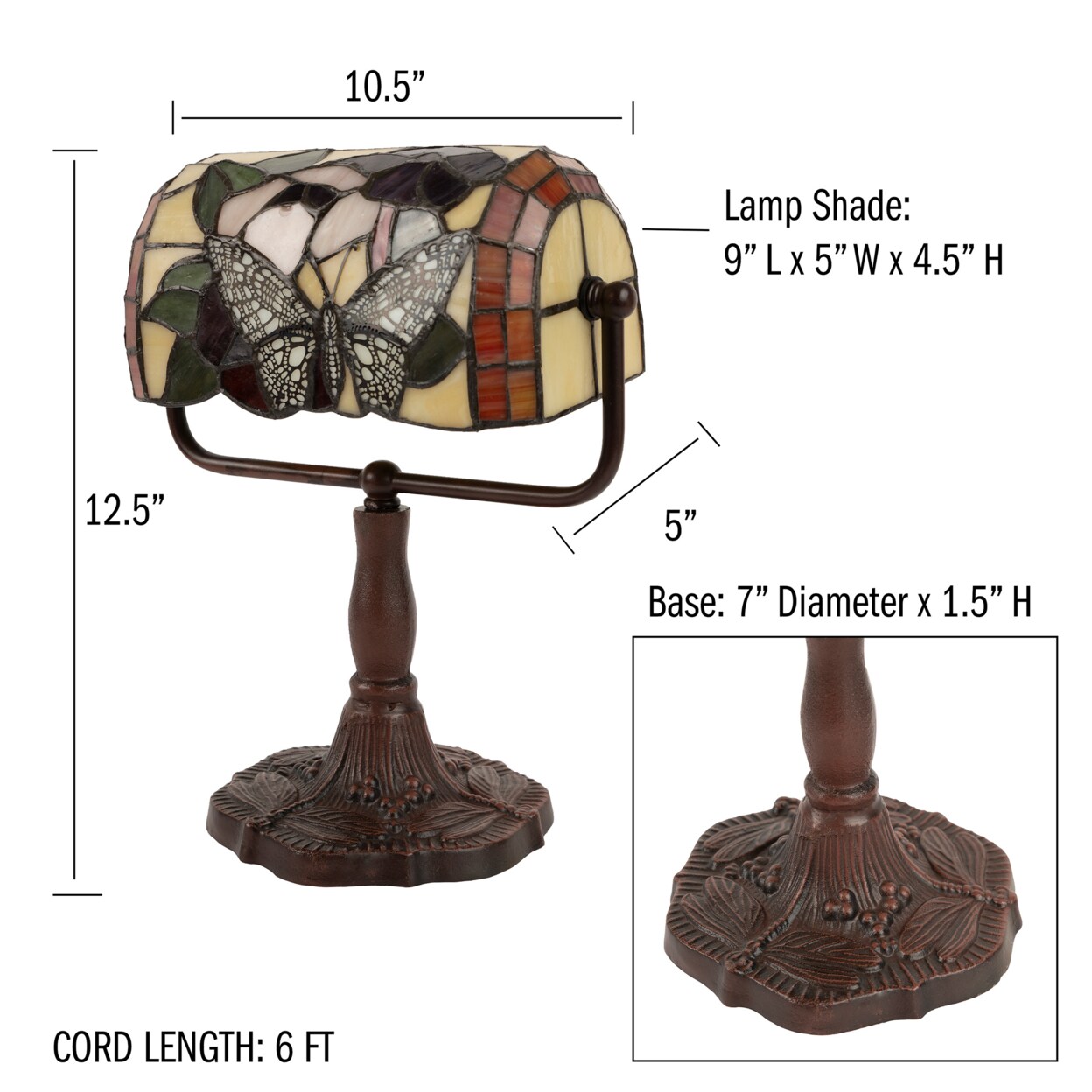 Tiffany Style Bankers Table Desk Lamp Stained Glass Led 12.5In Adjustable