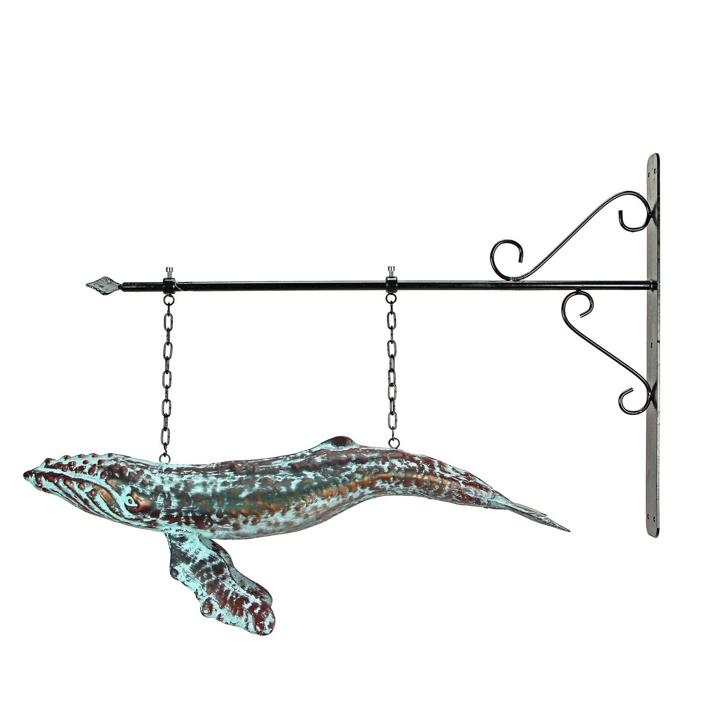 Metal Verdigris Copper Whale Wall Bracket Hanging Sculpture Outdoor Home Decor