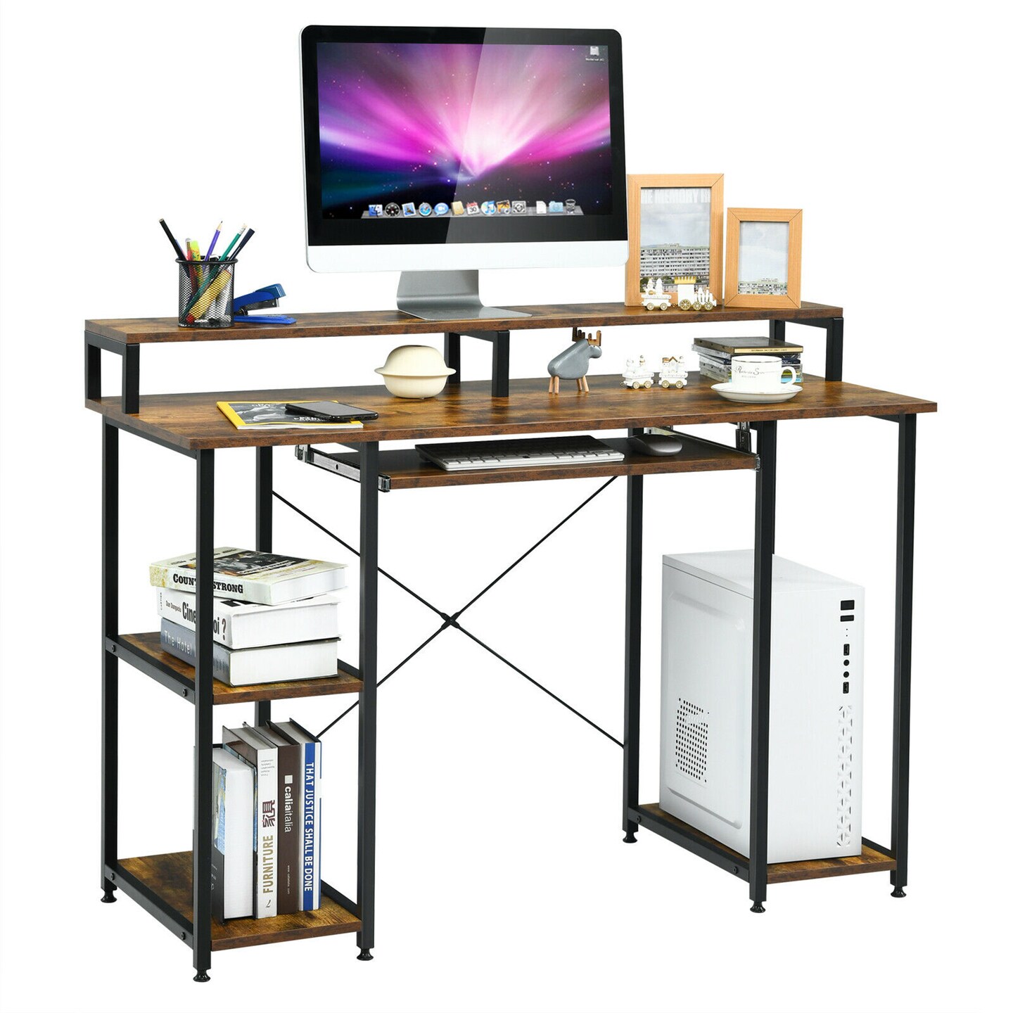 Costway Modern Computer Desk 47'' Study Writing Table W/ Storage