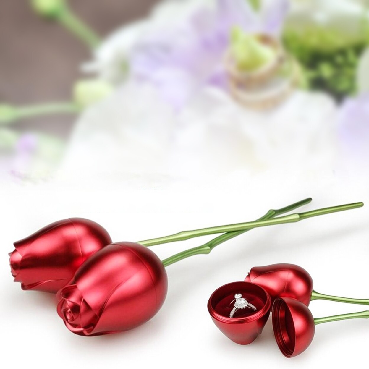 Rose Ring Box Earrings Necklace Organizer Pendant Jewelry Storage Holder Gift