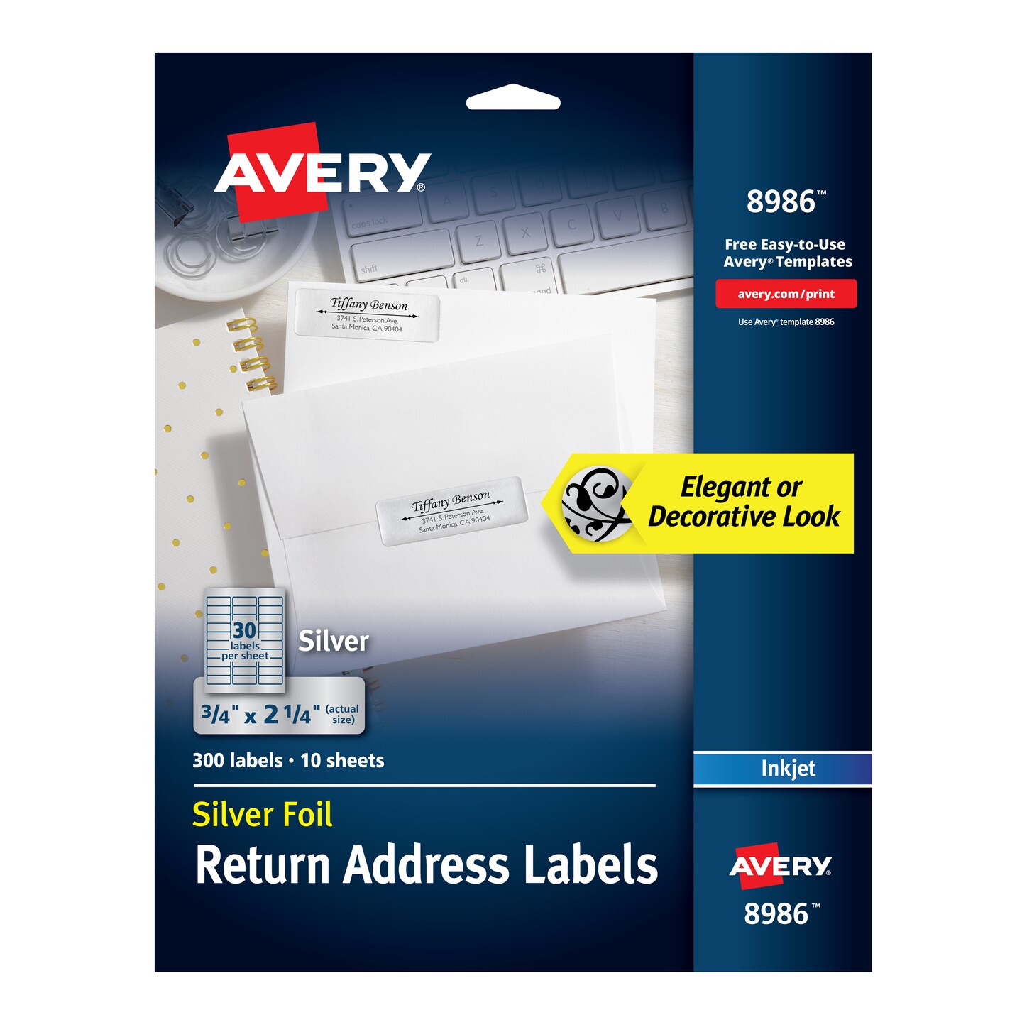 Avery Foil Mailing Labels, Silver, 3/4" x 2-1/4", 300 Labels (8986)