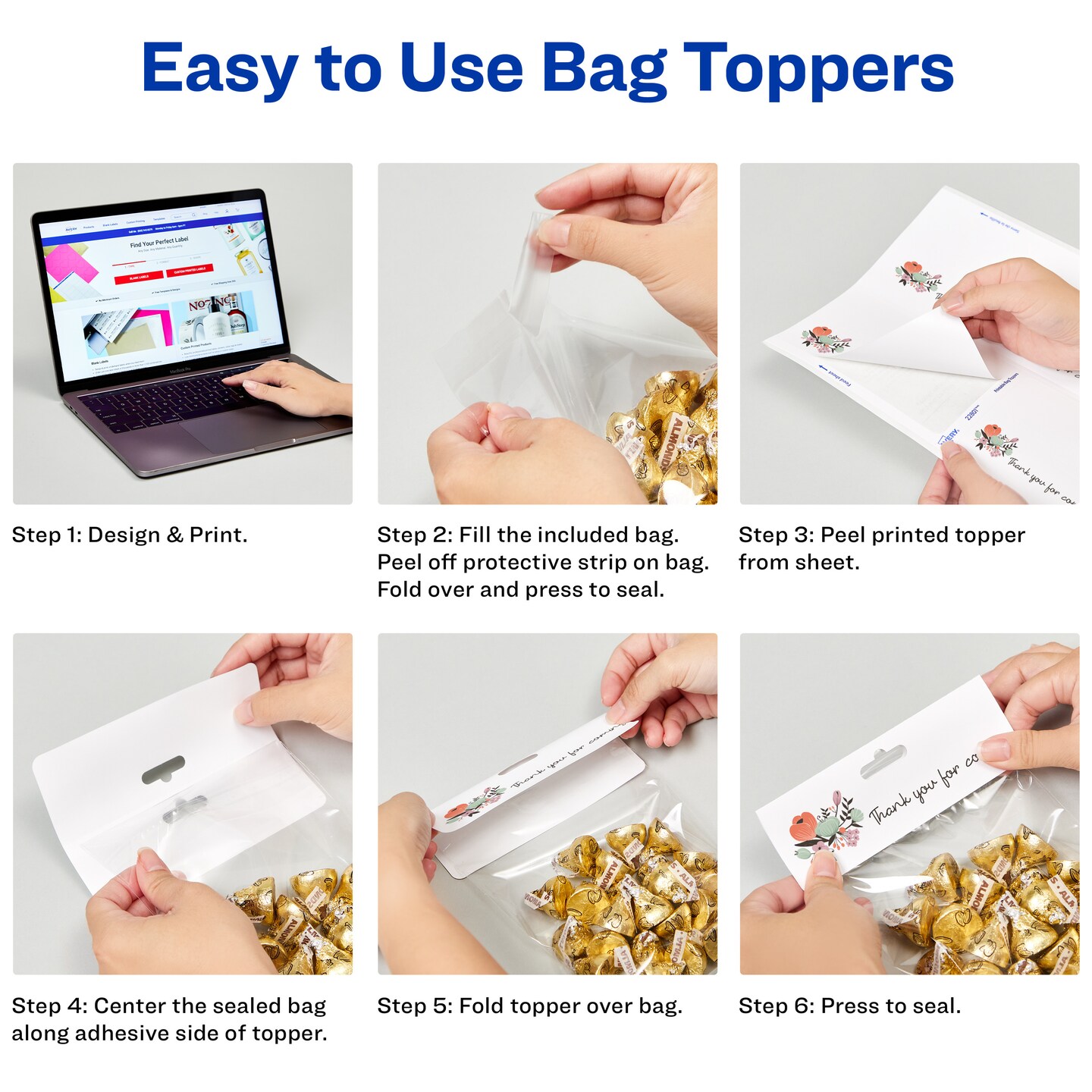 Avery Printable Bag Toppers with Bags, Permanent Adhesive, 1-3/4&#x22; x 5&#x22;, 40 Labels (22801)