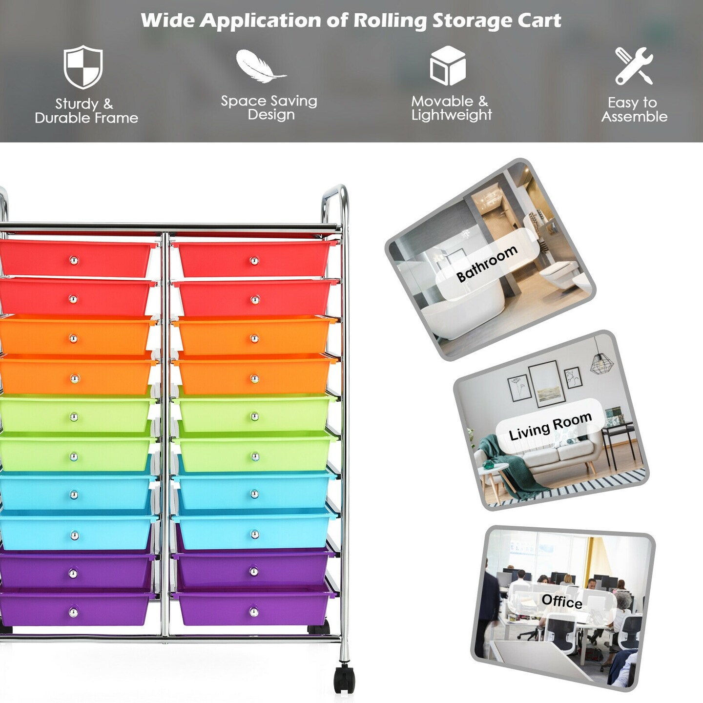 Rolling Storage Cart with 20 Plastic Drawers Studio Organizer Bins Metal  Frame