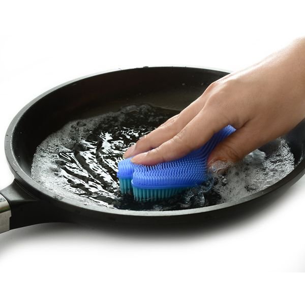 Norpro Silicone Dish Brush - Double Sided Multi Use Veggie Scrubber Pot  Holder - Blue (Fish)