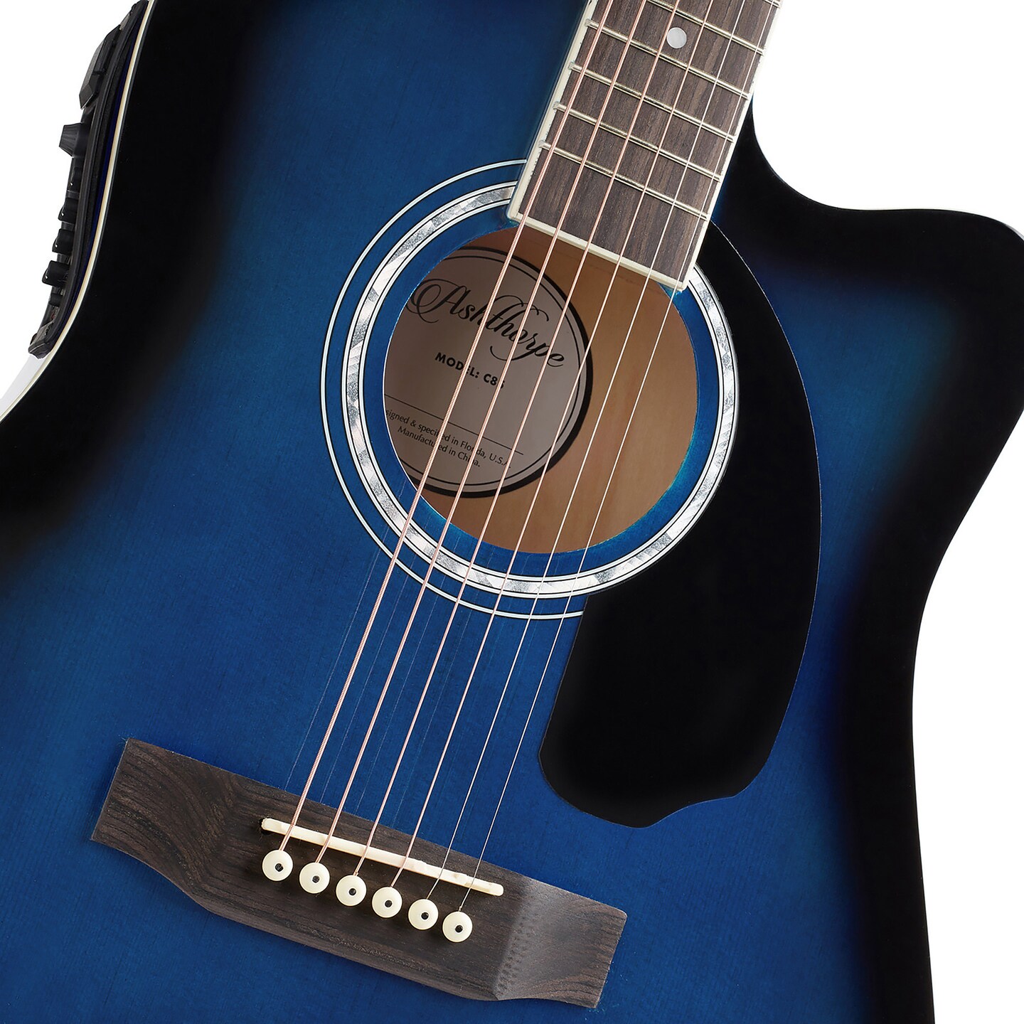 Ashthorpe Full-Size Dreadnought Cutaway Acoustic Electric Guitar Package with 10 Watt Amp