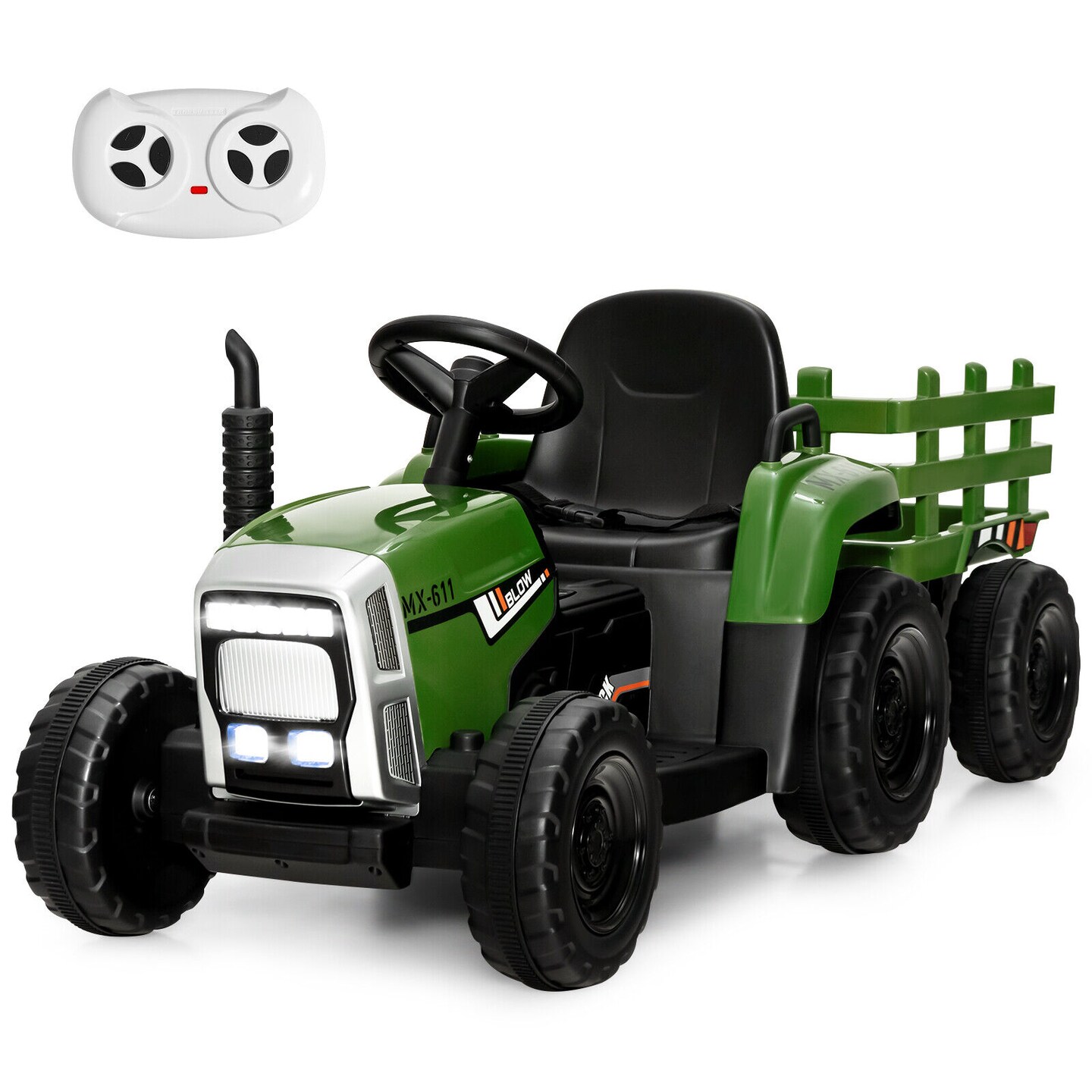 Iron Ride-On Tractor with Trailer, Music and Safety for Kids