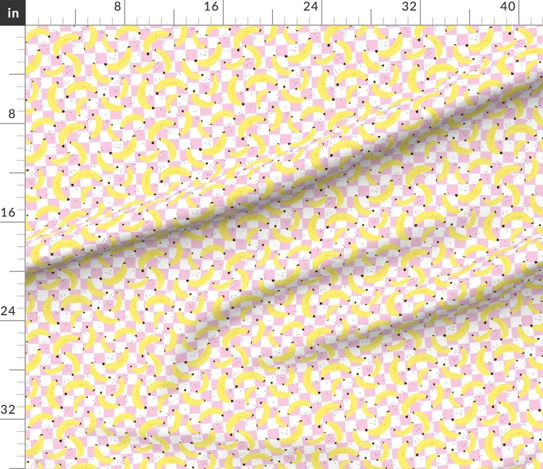 Various Fabrics by the Yard or Fat Quarter Checkerboard Plaid Retro Fruit Nineties Summer Banana Fun Whimsical Pink Quirky Custom Printed Fabric by Spoonflower