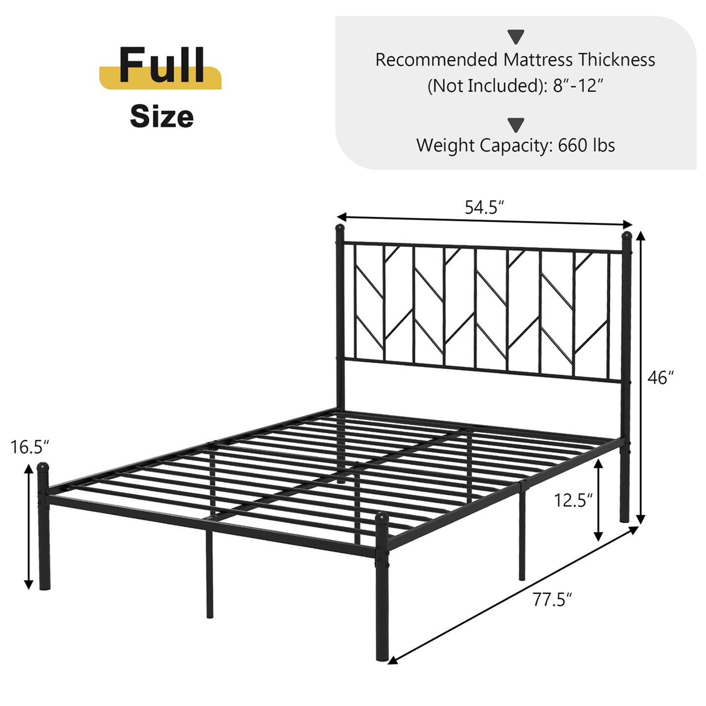 Costway Full/Qween/Twin  Size Metal Platform Bed Frame Vintage Headboard Mattress Foundation Black