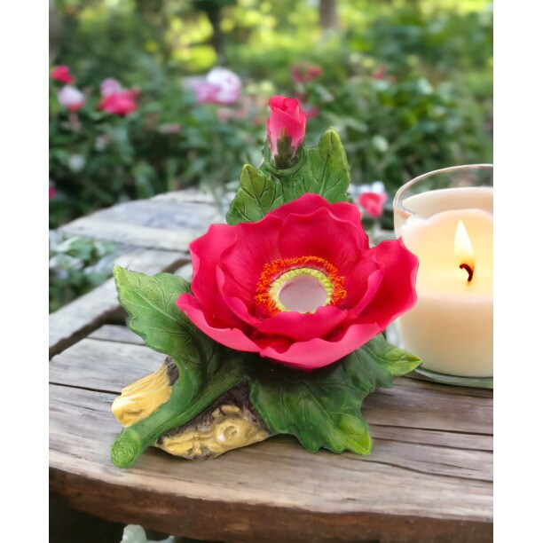 kevinsgiftshoppe Ceramic Wildrose Flower Half Inch Tapper Candle Holder Home Decor