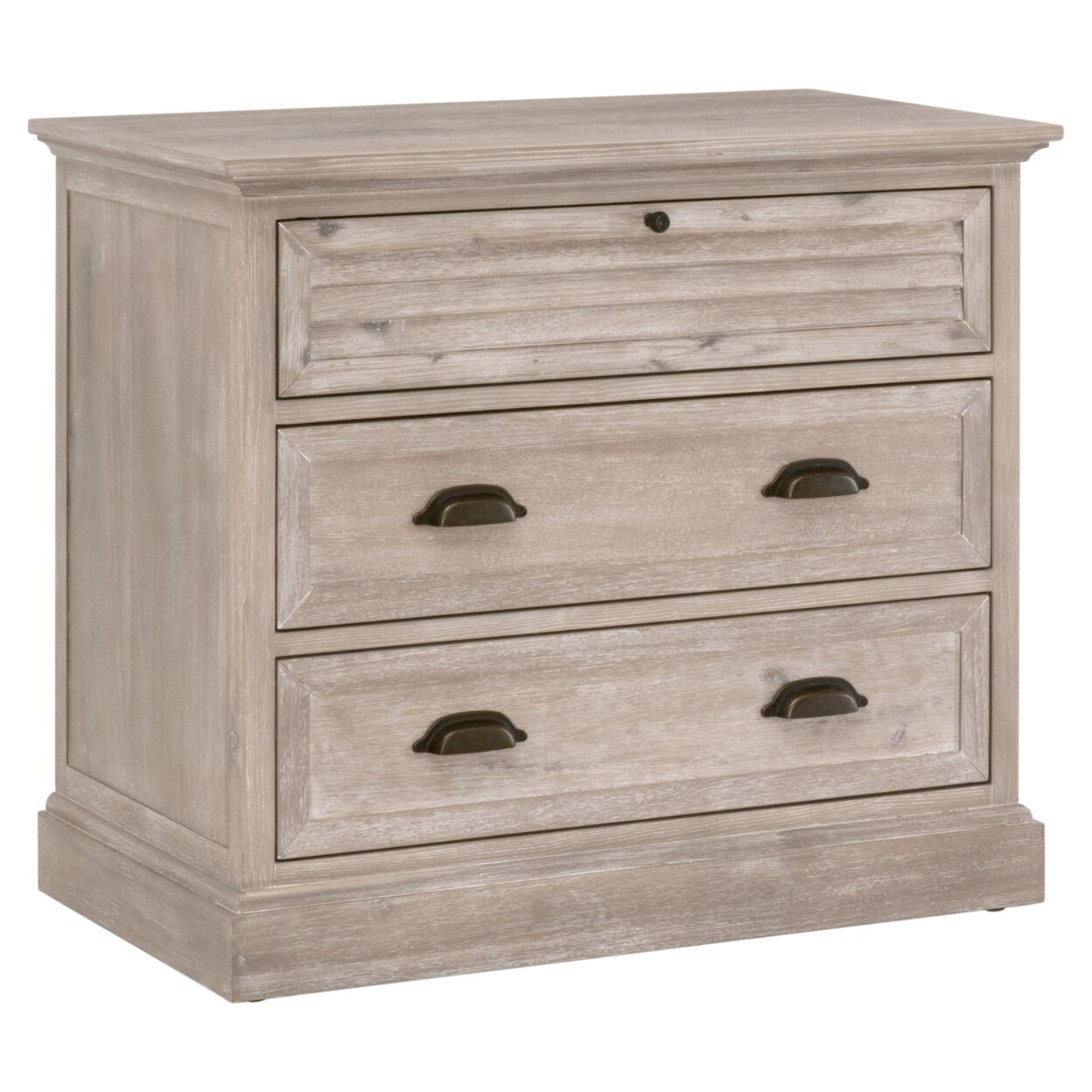 Saltoro Sherpi Keny 33 Inch Coastal Acacia Wood Nightstand, 3 Drawers, Felt Lined, Gray-