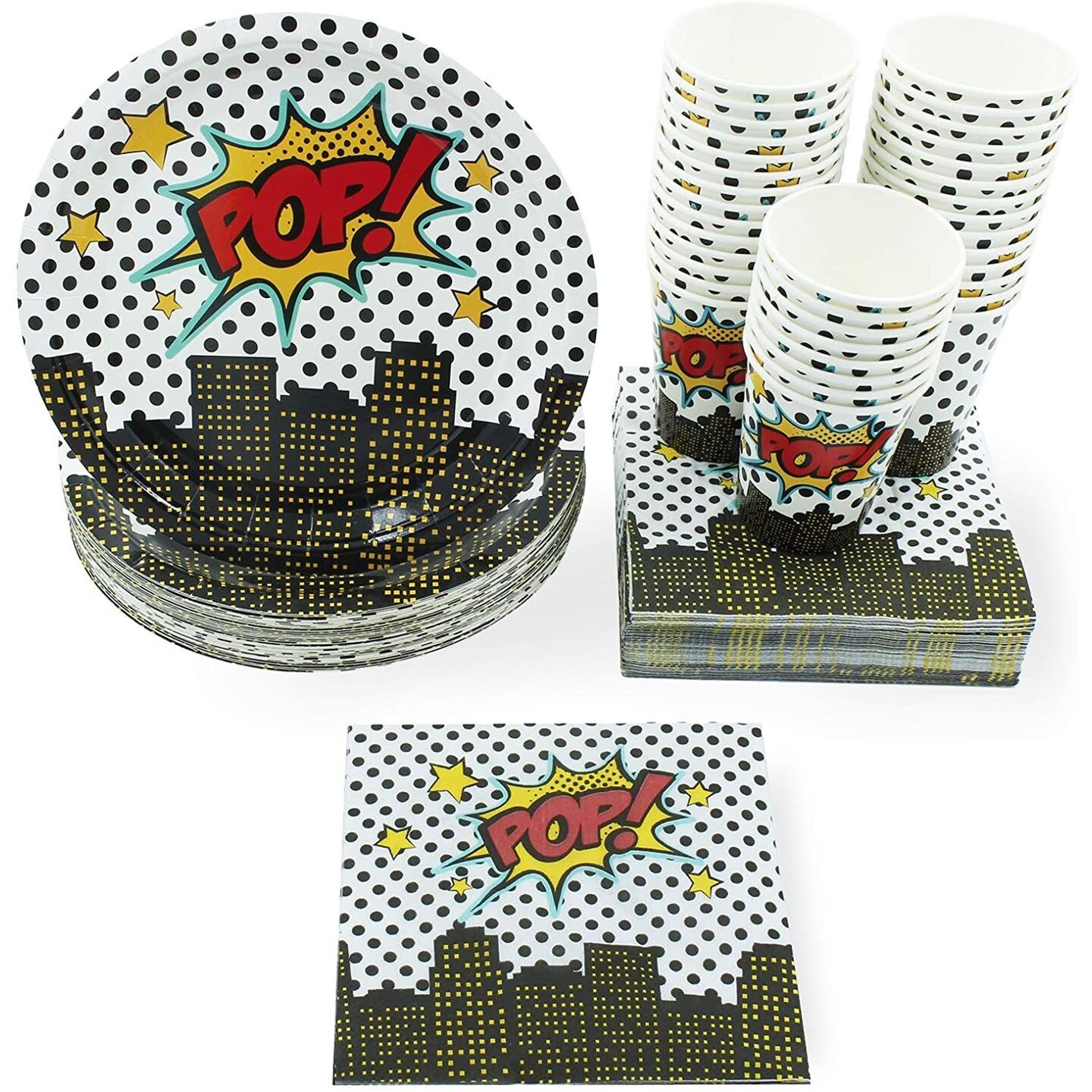 Hero Party Pack, Paper Plates, Napkins and Cups (Serves 36, 108 Pieces)