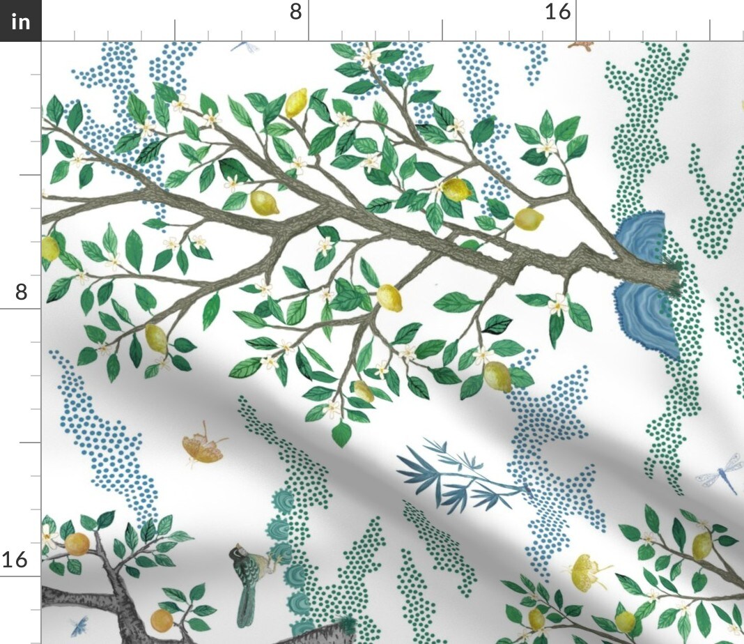 Chinoiserie Floral Branches Citrus Large Scale Oranges Lemons Toile Grove Botanical Tree Fruit Rotated Custom Printed Fabric by Spoonflower Various Fabrics by the Yard or Fat Quarter