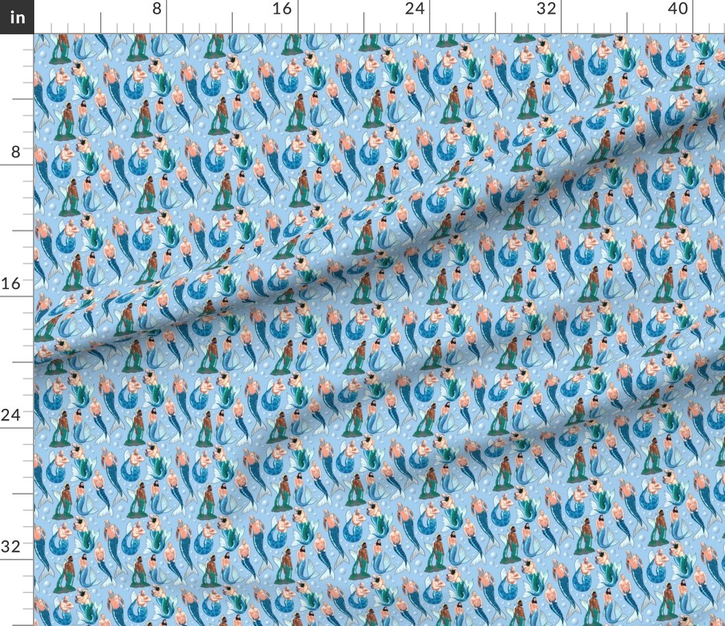 Petal Signature Cotton by the Yard or Fat Quarter Blue Sea Ocean Mermaid Lgbtq Mythical Gay Merman Mermen Small Scale Creatures Nsfw Mature Custom Printed Fabric by Spoonflower