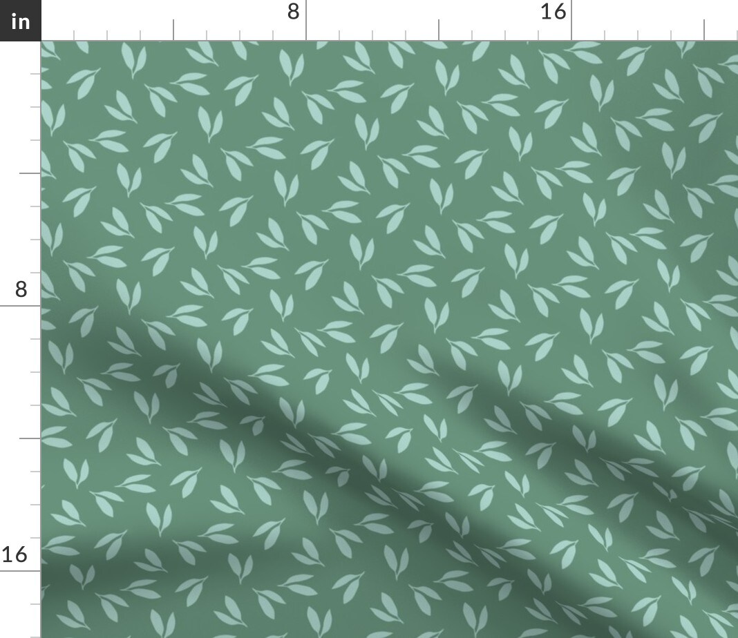 Simple Botanical Jade Green Minimal Garden Ditsy Leaf Custom Printed Fabric by Spoonflower Various Fabrics by the Yard or Fat Quarter