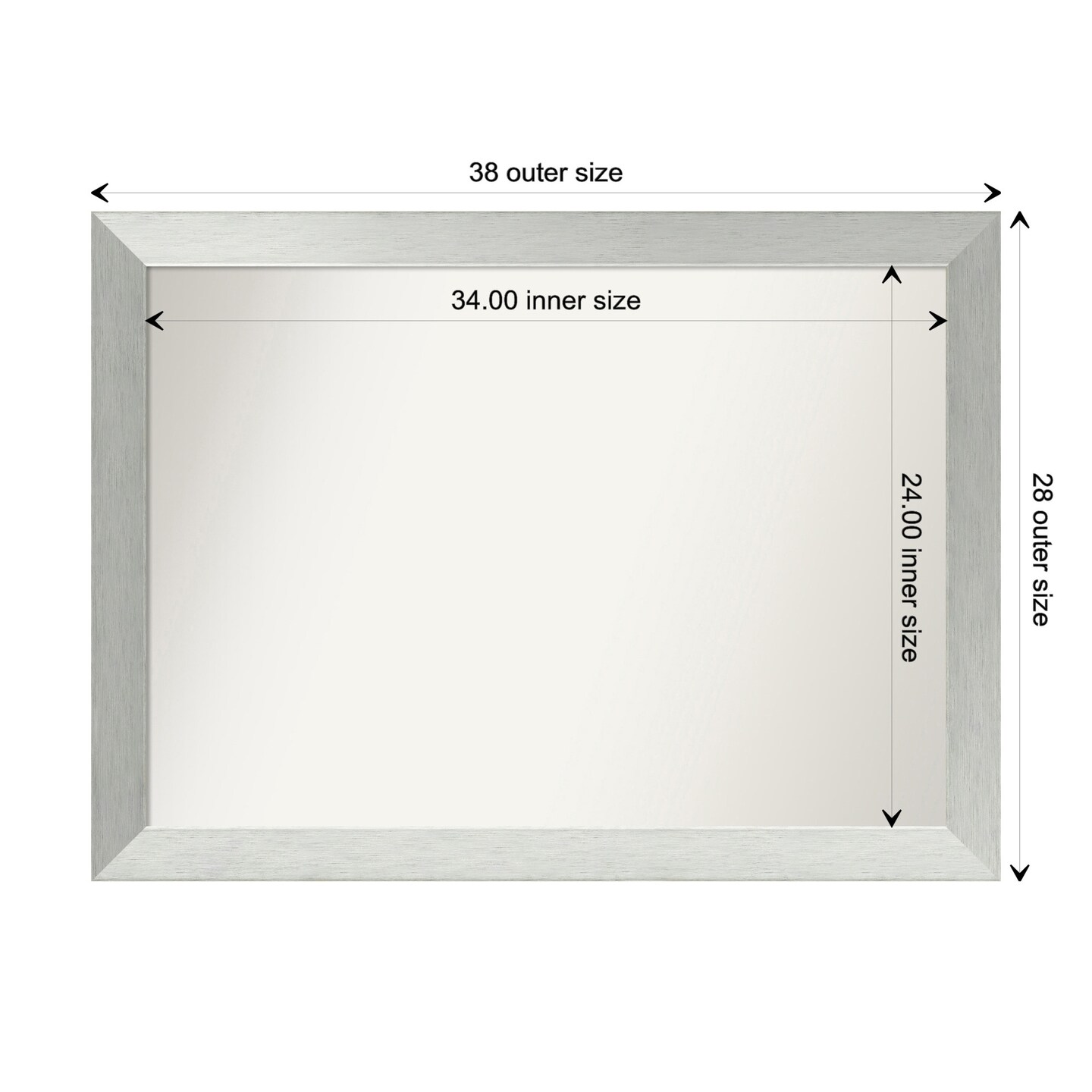 Brushed Sterling Silver Non-Beveled Custom Framed Bathroom Vanity Wall Mirror