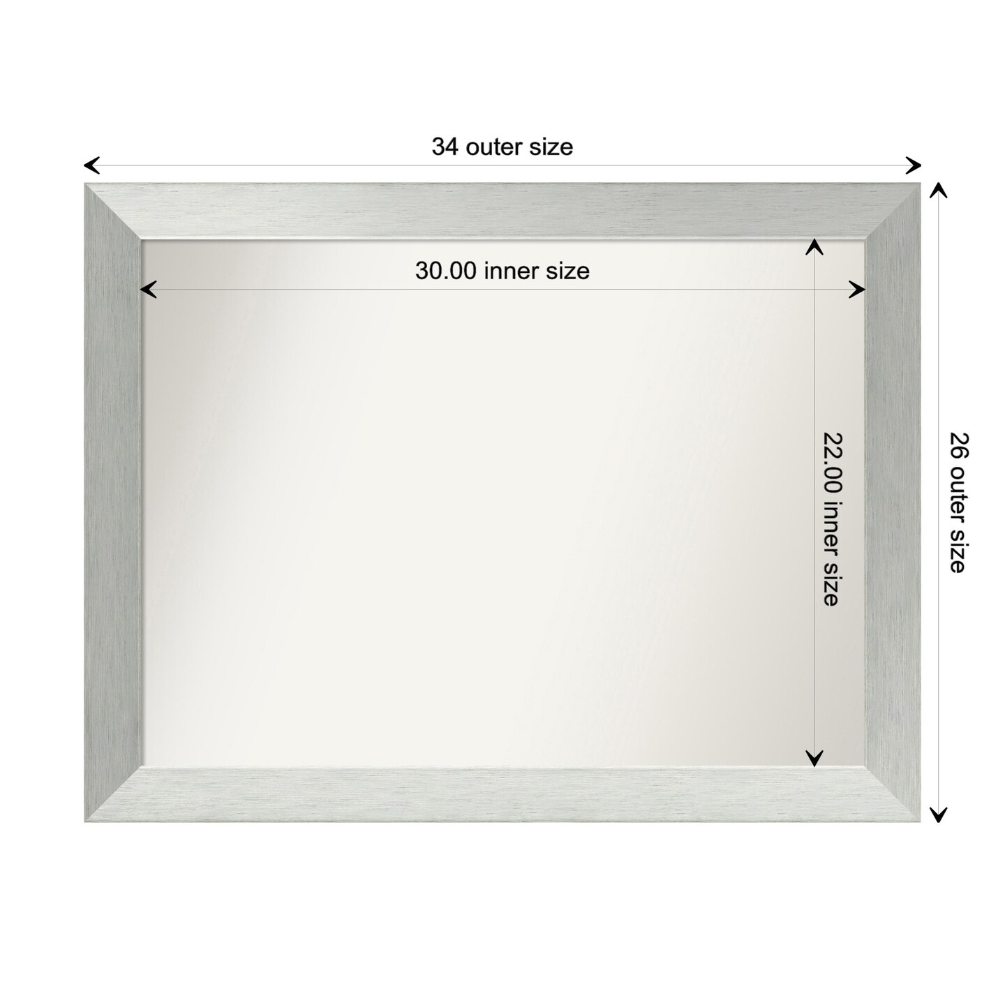 Brushed Sterling Silver Non-Beveled Custom Framed Bathroom Vanity Wall Mirror