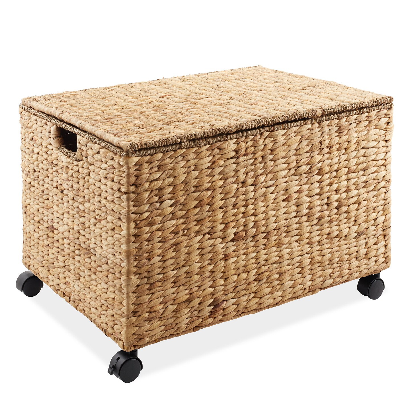 Casafield Rolling Storage Basket Cart with Lid and Locking Wheels - Handwoven Water Hyacinth Divided Recycling Sorting Bin for Kitchen, Laundry Room, Garage