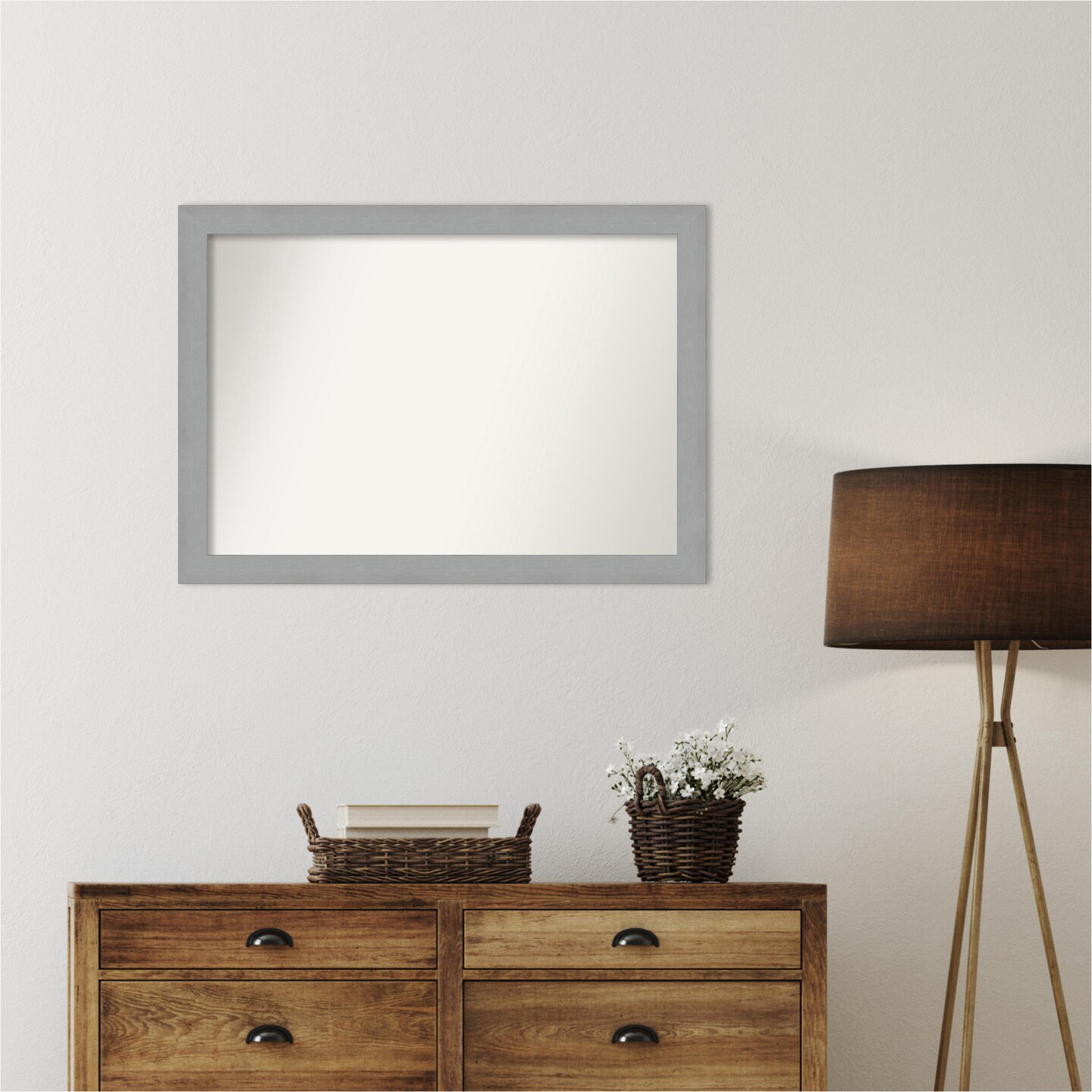 Brushed Nickel Non-Beveled Custom Framed Bathroom Vanity Wall Mirror