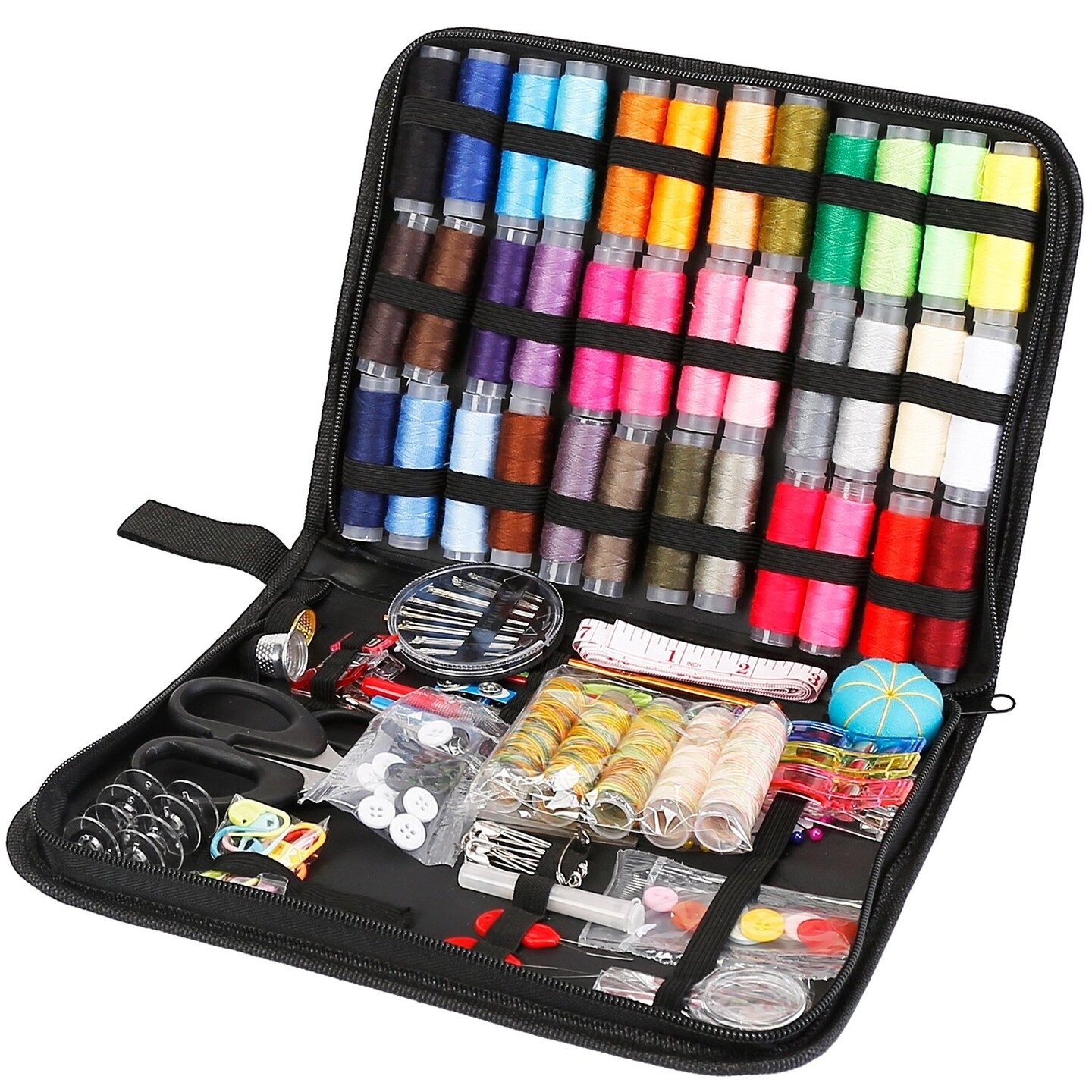 206 Pcs Travel Sewing Kit With Colorful Threads Scissors Needles Thimble Tape Measure
