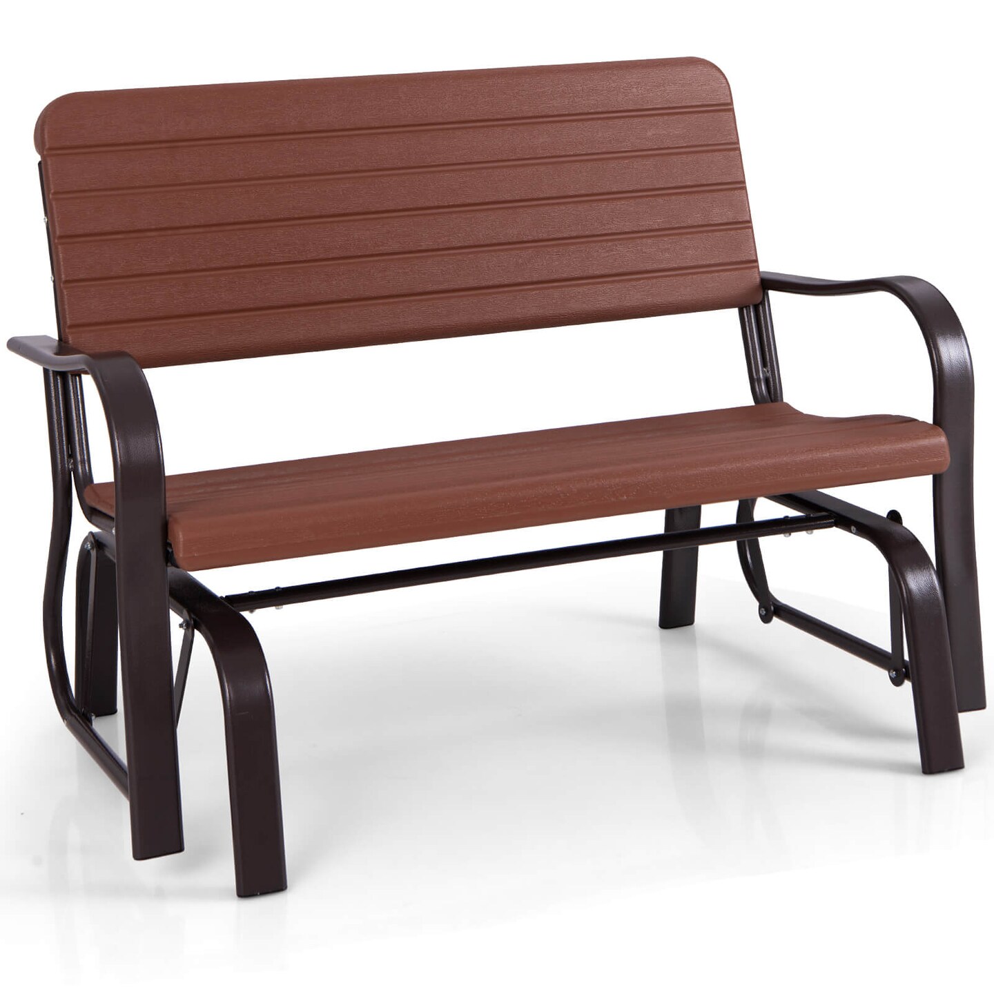 Costway Outdoor Patio Swing Porch Rocker Glider Bench Loveseat Garden Seat Steel New Borwn/Green