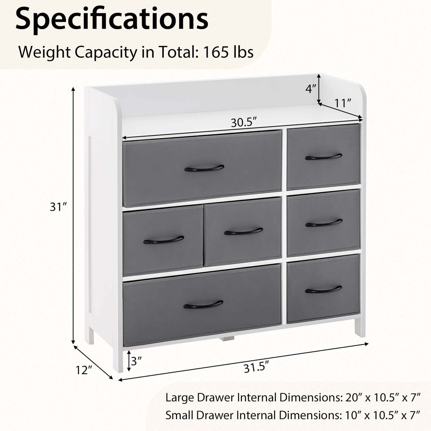 Costway 5/7-Drawer Dresser for Bedroom Chest of Drawers with 2 Large Fabric Bins White