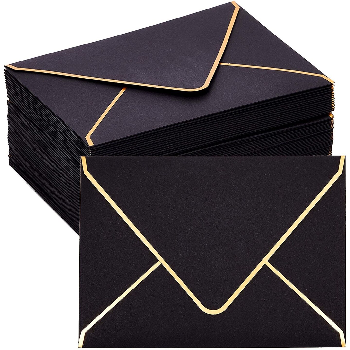 A7 Envelopes with Gold Rim for 5 x 7 Inch Greeting Cards (Black, 60 Pack) Michaels